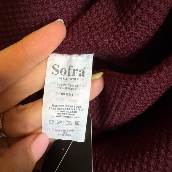 Sofia Womens FREE SIZE fleeced Burgundy High-Waisted Leggings - Picture 4 of 6